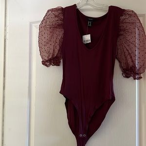 Sheer puff sleeve bodysuit.
